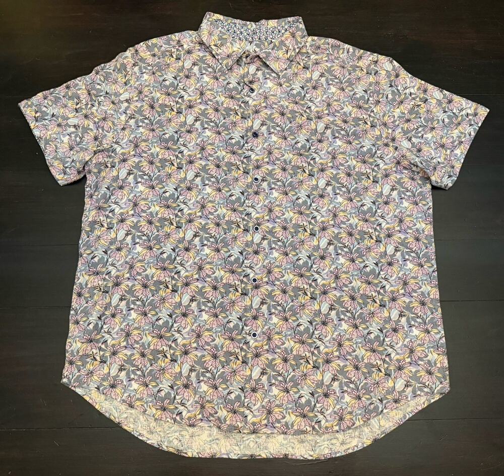 New $188 Robert Graham Mens Silverman Classic Fit Linen Blend S/S Shirt Size 2XL